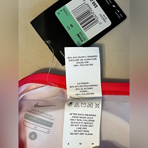 🆕Sz 8/Med RACERBACK NIKE Swimsuit Abstract Orange/White/Red—Removable Padding - Picture 11 of 16